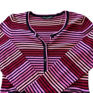 Lucien Daunois Collection Striped Button Front Knit Top